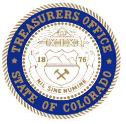 Colorado department of the Treasury Seal in blue and gold
