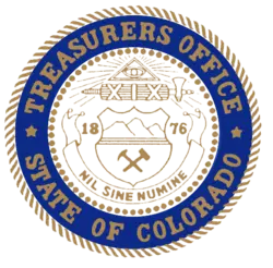 Colorado department of the Treasury Seal in blue and gold